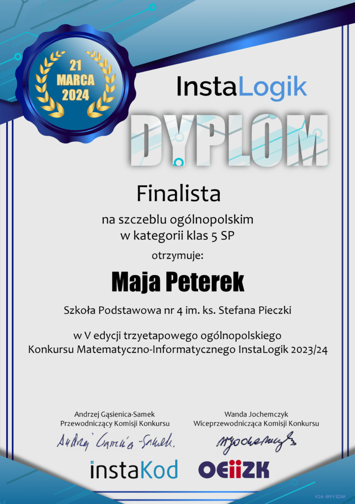 dyplom instalogik 5 maja peterek